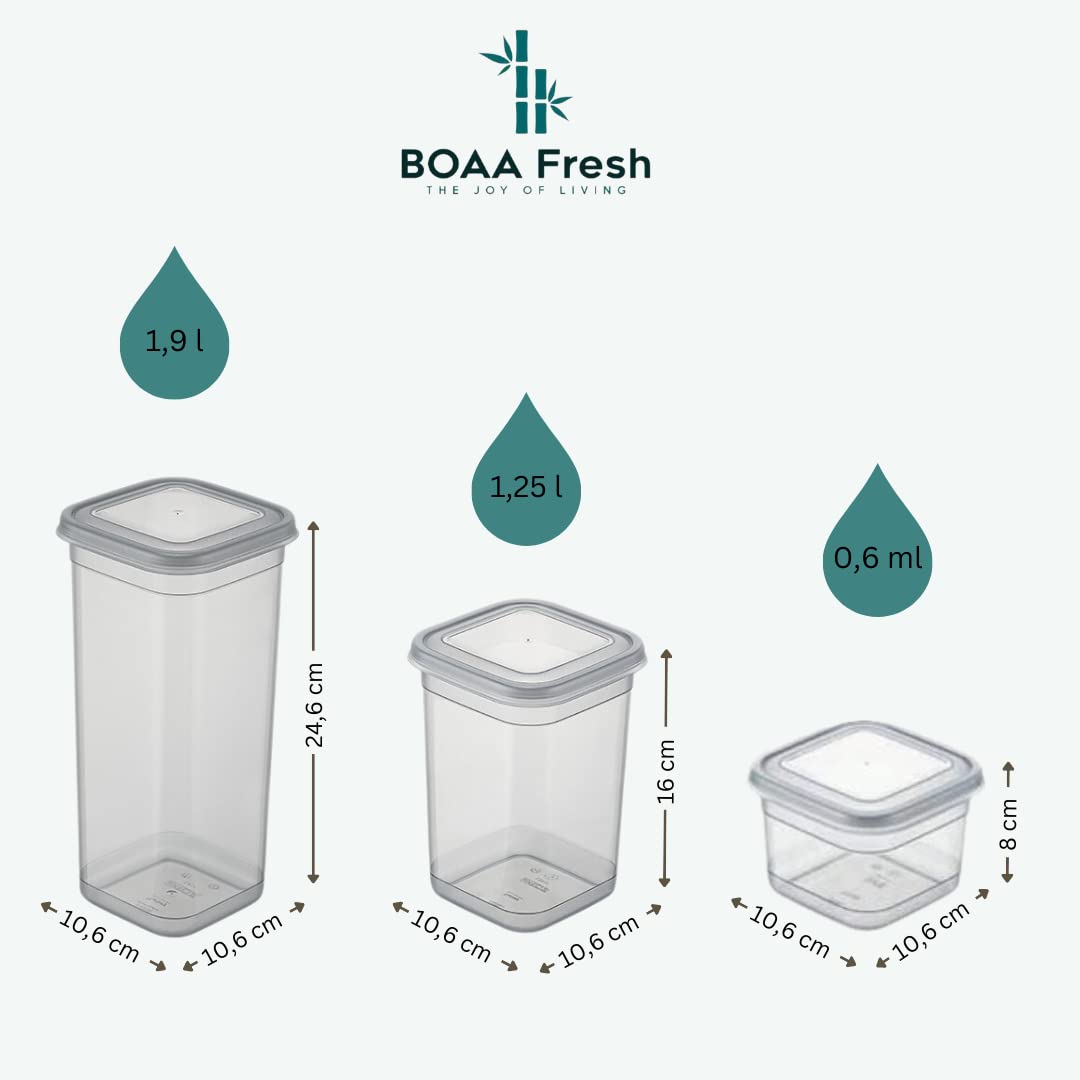 BOAA Fresh Vorratsdosen Set mit Deckel 9 Stück, drei verschiedene Größen